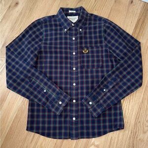 Abercrombie & Fitch Cotton Muscle Button Down Collared Shirt Tartan Plaid Navy M